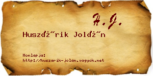Huszárik Jolán névjegykártya
